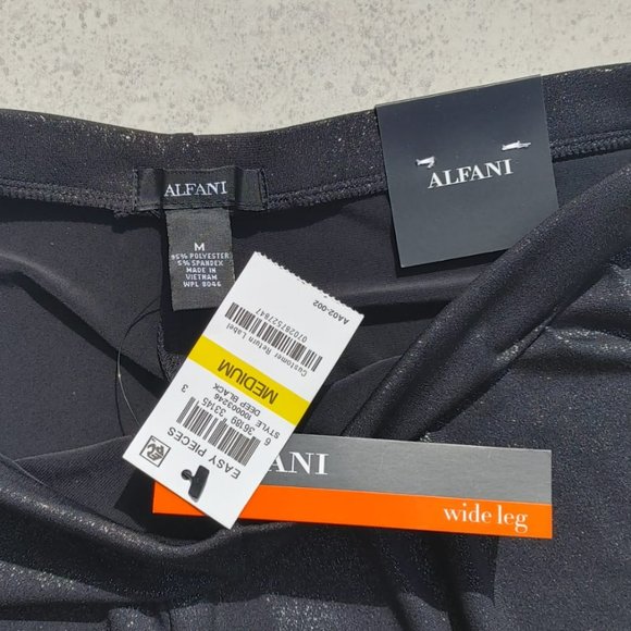 Alfani Silver Metallic Glitter Wide-Leg Deep Black Pull On Pants. M NWT - Picture 4 of 6